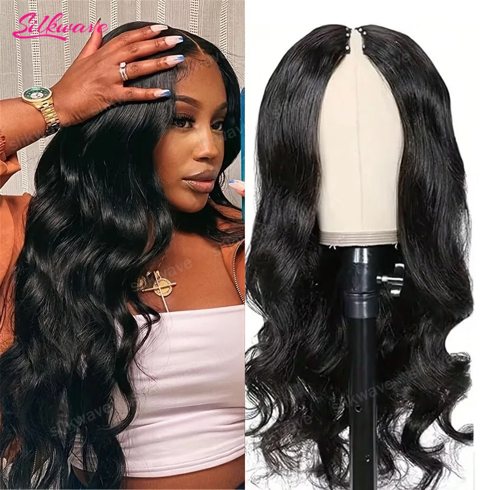 

32 Inch V Part Wig Body Wave Human Hair Glueless Wigs Brazilian Natural Color 200 Density Machine Made V Shape Half Wigs Wigs