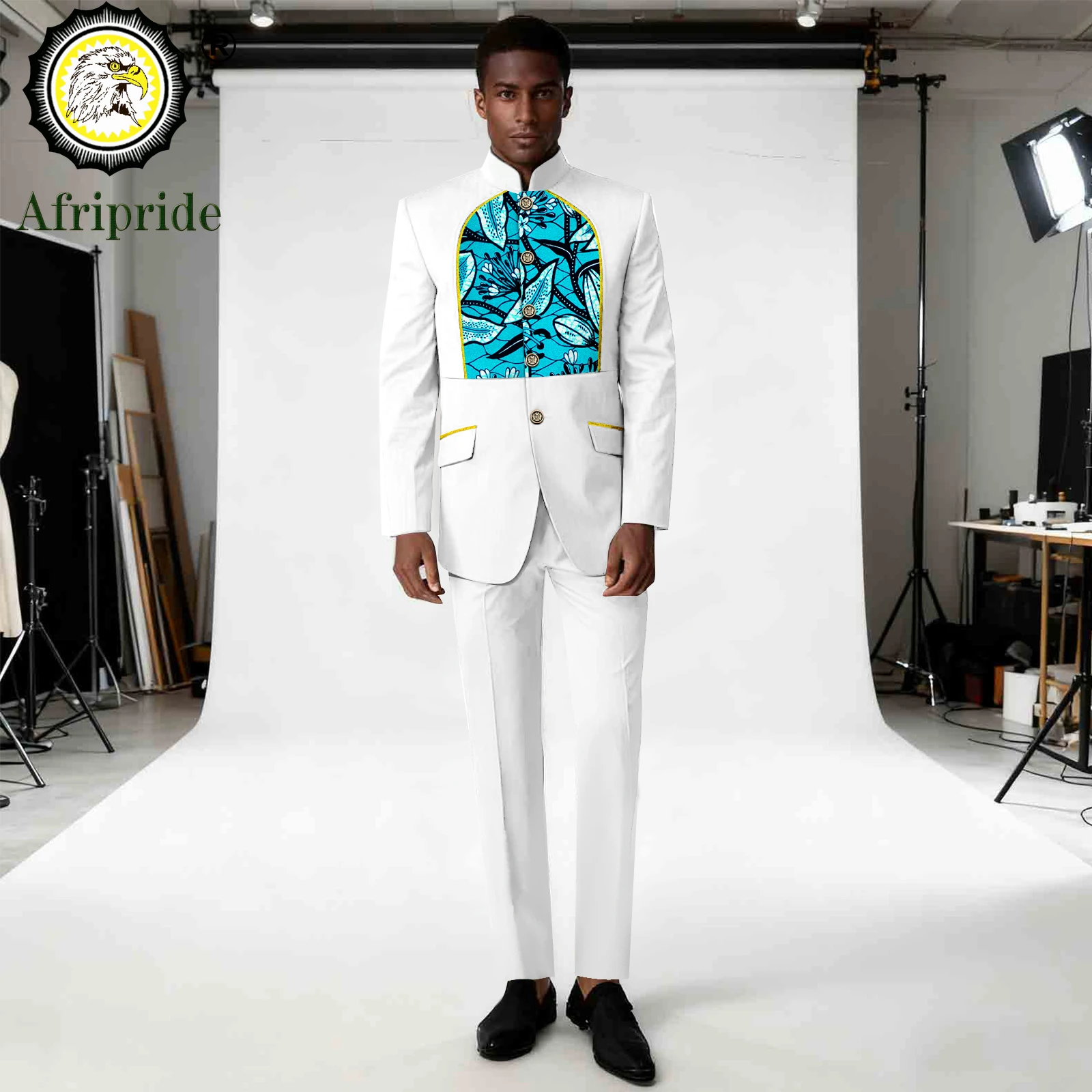 African Clothes for Men Business Suits Single Breasted Embroidery Print Blazer and Pants Set Dashiki Outfits Wedding 2516121