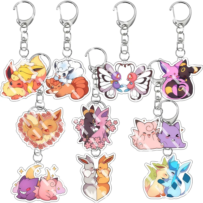 

Anime Flareon Jolteon Clefairy Clefable Leafeon Glaceon Cartoon Valentine Couple Hug Series Acrylic Keychain Pendant Charm Gifts