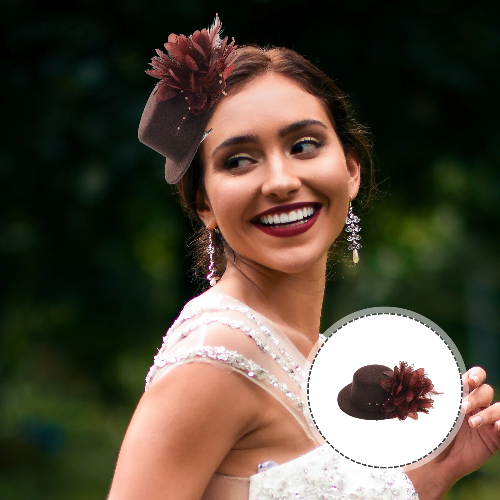 

Lace Flower Hat Shaped Hair Accessories Coffee Colored for Bridal Party Christmas Outing Decor