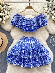 Summer New Sweet Sexy Ruffle Edge One Shoulder Strapless Top Women's Design Sense Embroidered Half Skirt Two Piece Set Trendy