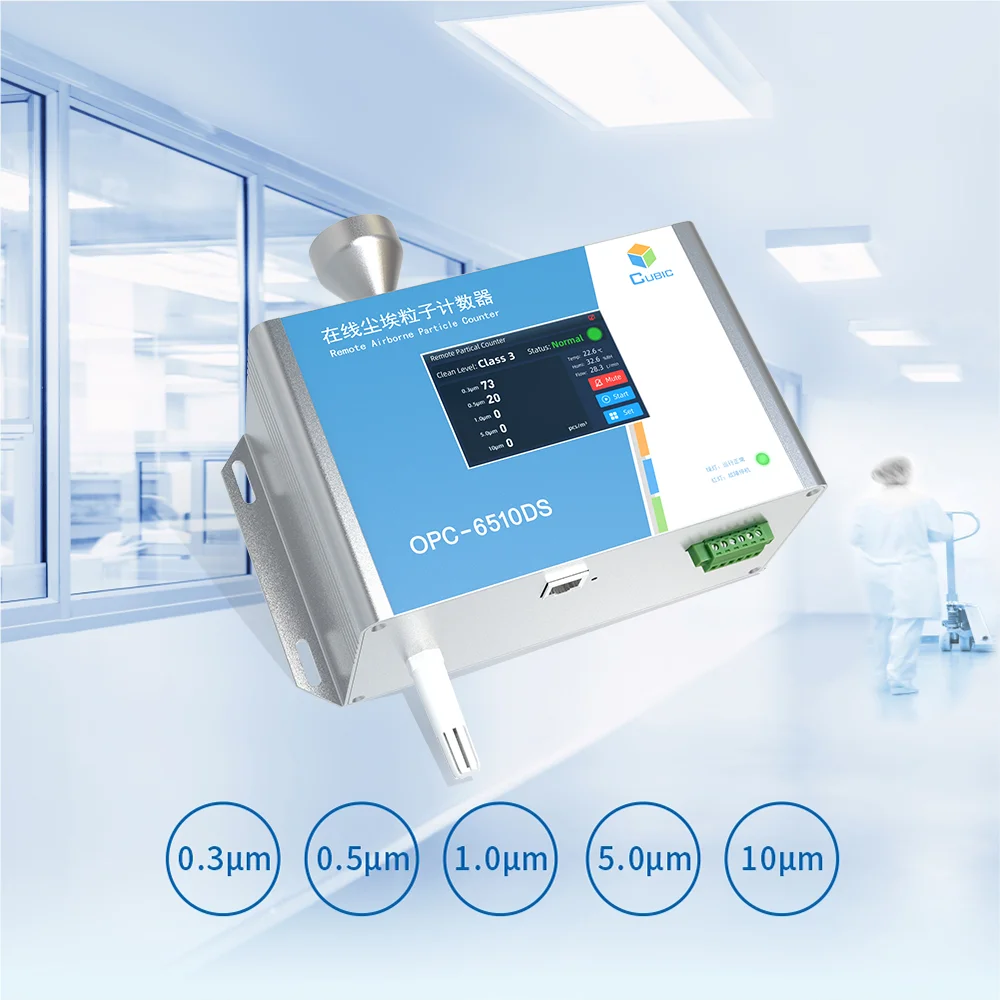 0.3 - 10.0 Um 28.3LPM High Flow Rate Online Cleanroom Optical Airborne Cleanroom Particle Counter with Display OPC-6510DS