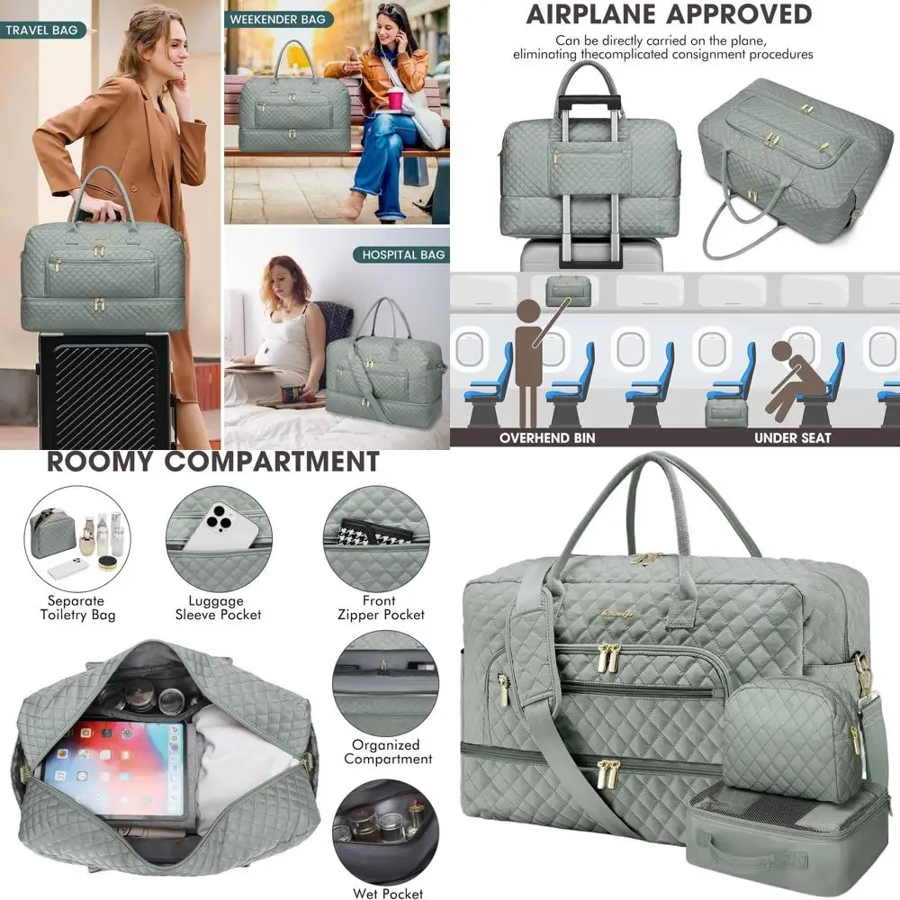 Travel Duffel for Women, Weekend Bags with Shoe Pocket, Carry-on Overnight Bag with Toiletry Pouch, Gym Bags with Wet Pocket, Ho
