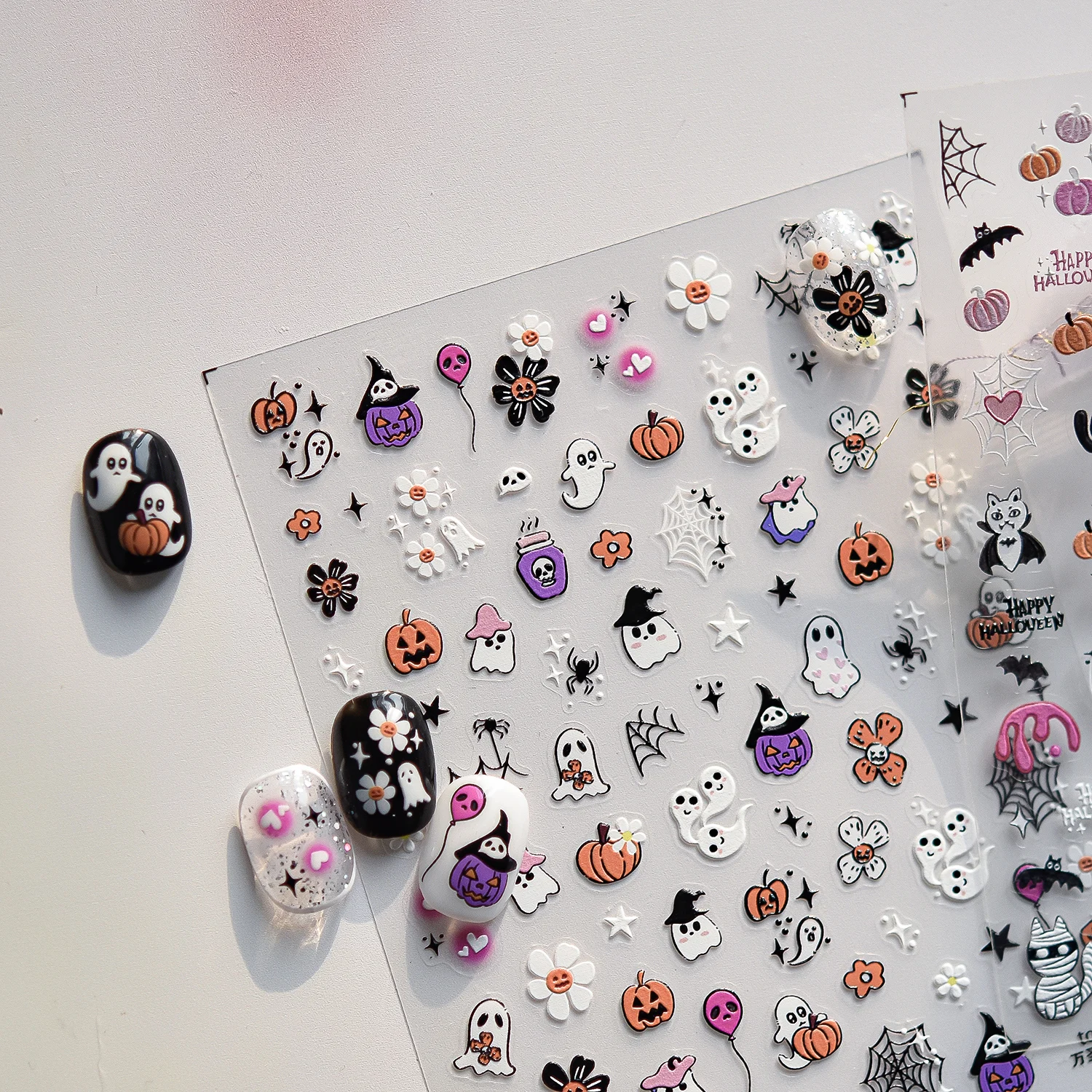 1PCS Lovely Mini Halloween Element Nail Decals Small Pumpkin Star Pattern Raised Texture Self Adhesive Nail Accessories Stickers
