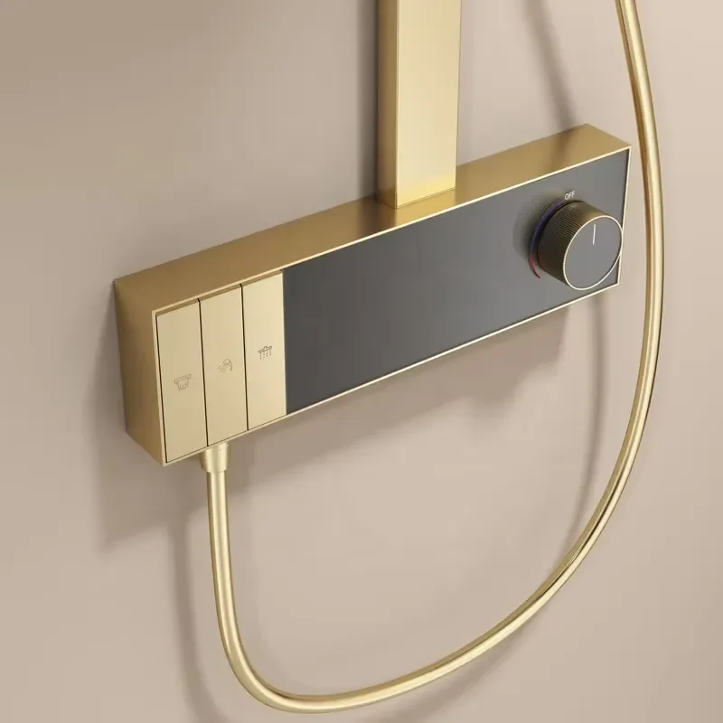 2026 Gold Color Shower Set Brass Modern Wall-Mounted Hotel Apartment Use Shower Faucet Slide Bar Single Handle Ceramic Jet