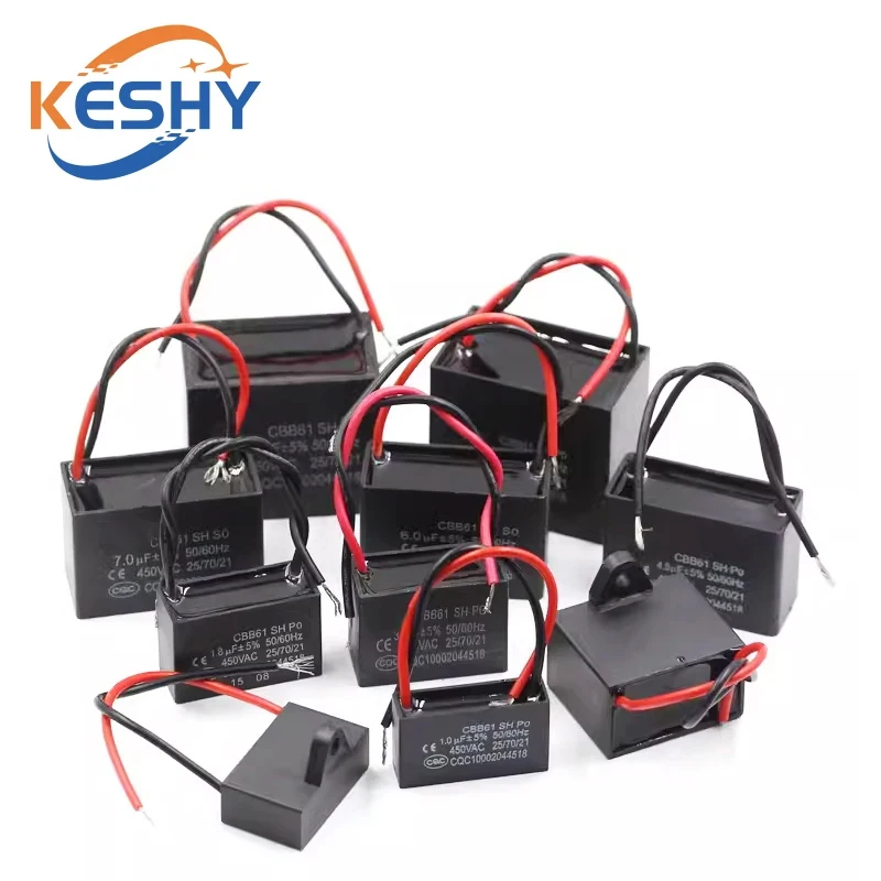 CBB61 Fan Starting Capacitor 450V 0.8/1/1.2/1.5/2/2.5/3/3.5/4/4.5/5/6/7/8/10/12/14/15/16/18/20/25 UF For Hood Ceiling Fan Range