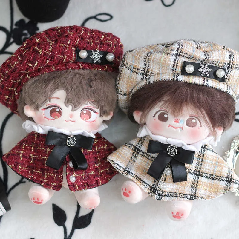 Handmade Plush Doll Toy Clothes 20/10cm Anime Fashion High-End Pearl Beret Bow Cloak Set For Boy And Girl Birthday Gift Decorate