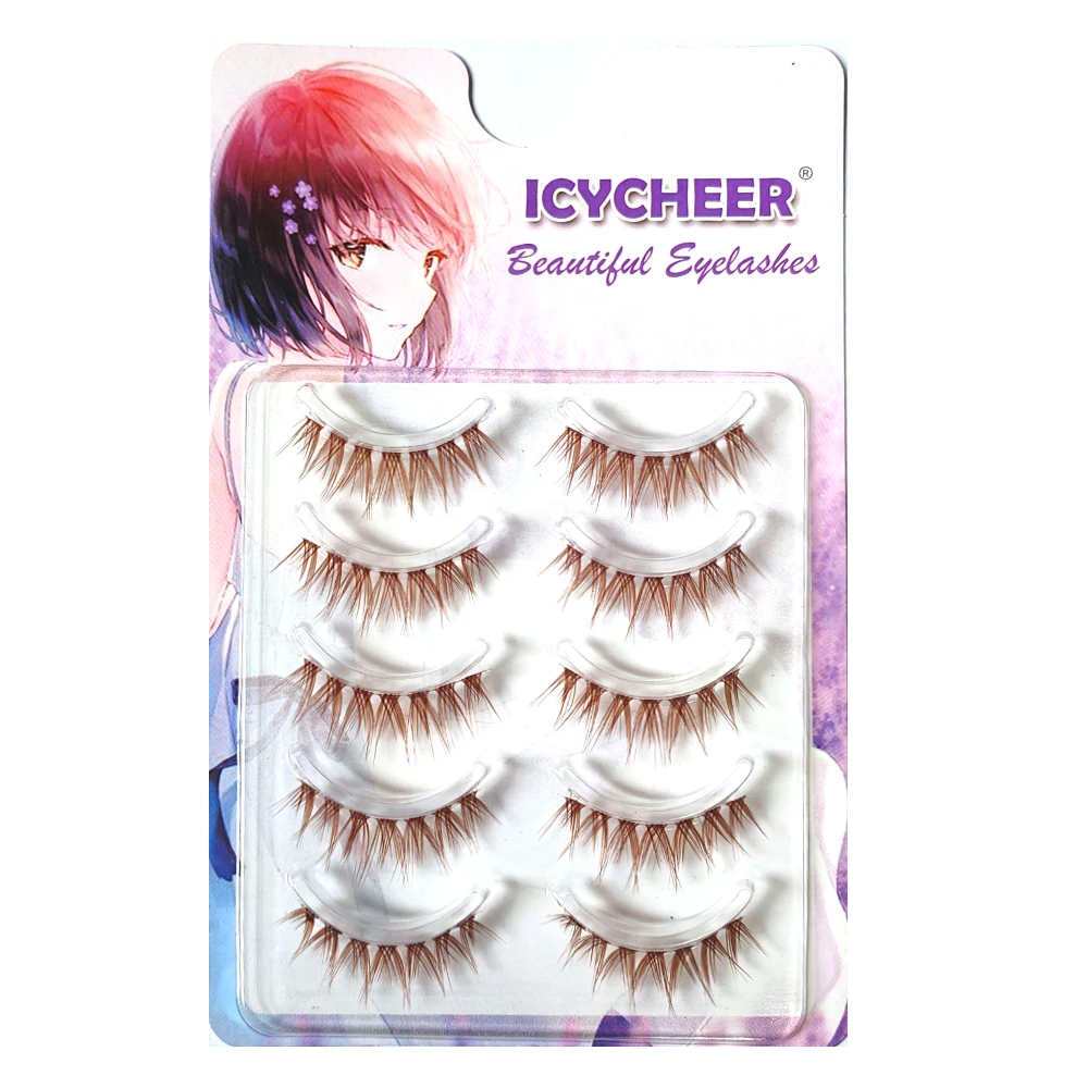 Brown Colors 5 Pairs V Shape 3D Eyelashes Cirsscross Fasle Eye Lashes Natural Eyelash Extension Handmade Clea Stem Reusable