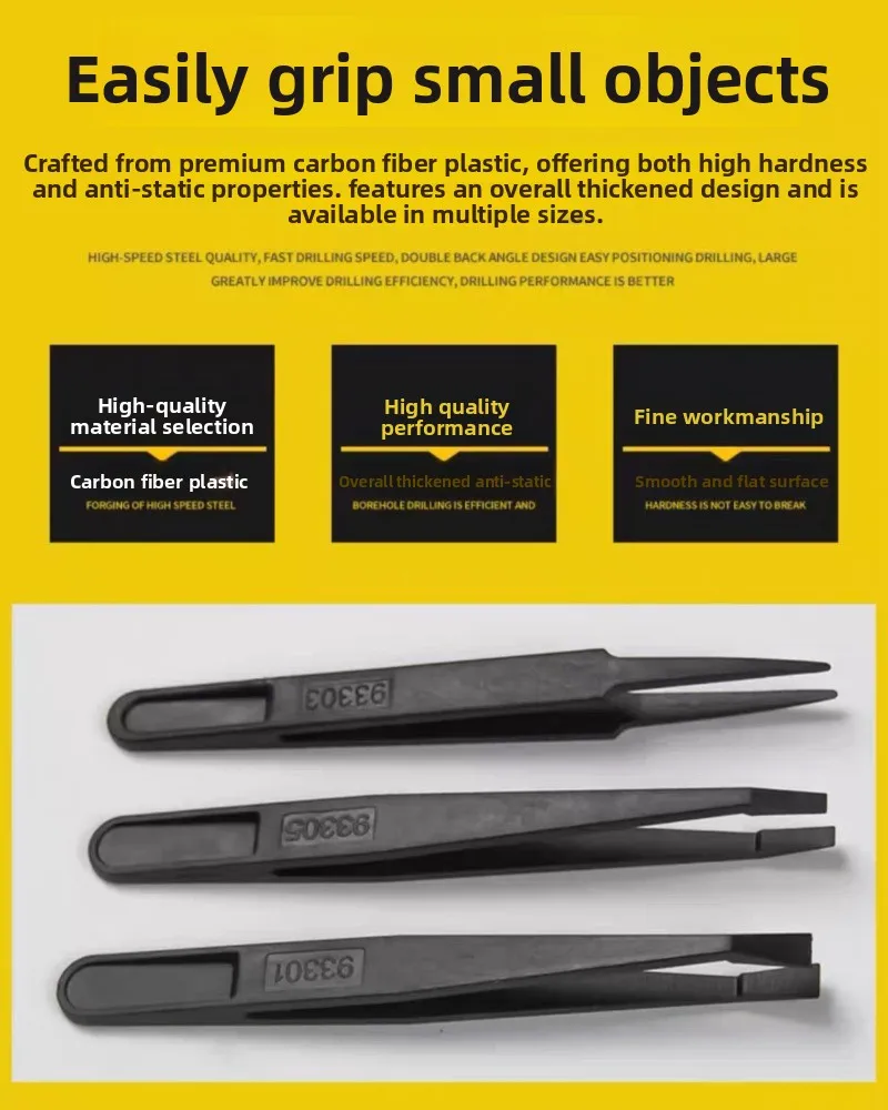 Anti Static Carbon Fiber Electronics Tweezer JZD Non Magnetic Plastic Tool Pointed Bent Tip Component Handling Factory Price