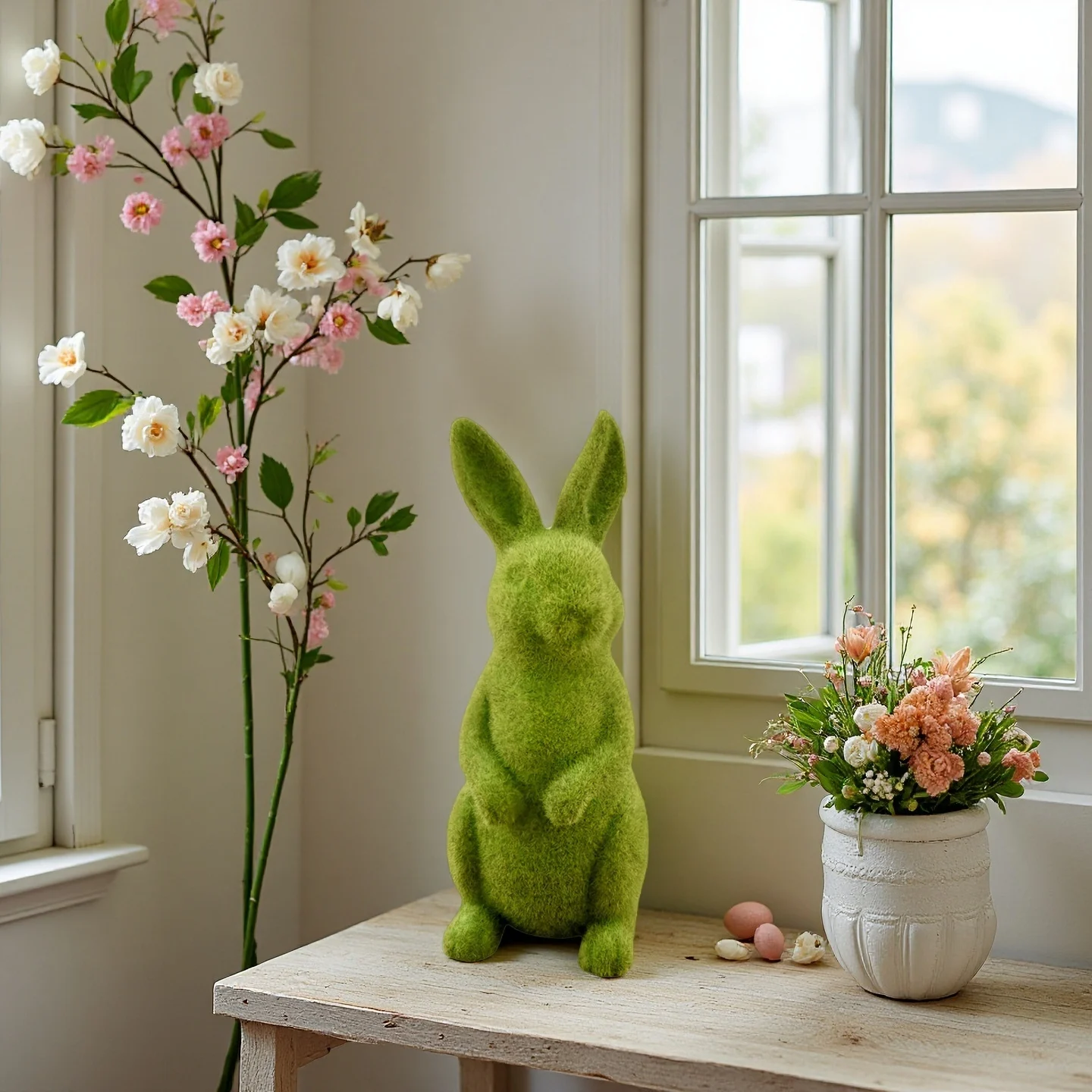 Klassische Gartendekoration Beflockter Hase Oster-Grüner Hase Statue, Outdoor Moos-Hase Statue, Feiertags-/Garten-/Hofdekoration – Detail 6