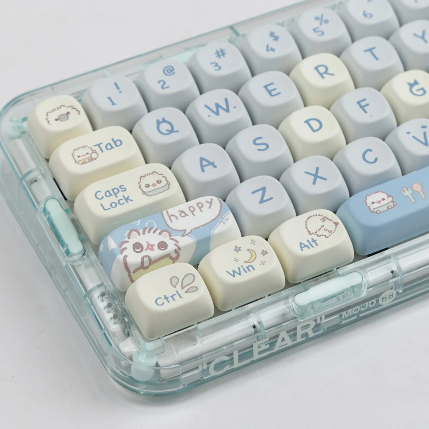 Little Meow MOA Height Keycap MAC Cute Meow Meow Square Sublimation White and Blue Cat Theme Full Set of Keyboard Caps - Image 4