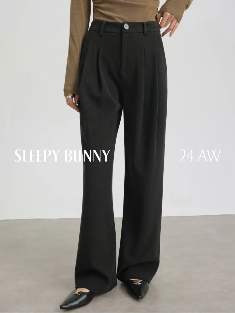 Inverno lã-como calças de perna larga feminina cintura alta engrossar preto calças retas emagrecimento quente casual longo até o chão bottoms