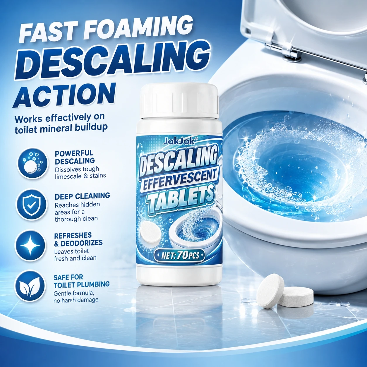 Automatic Toilet Bowl Cleaner Tablets - Fresh Scent, Long-Lasting Cleaning Effectively Removes Stains and Limescale; Fresh Fragr