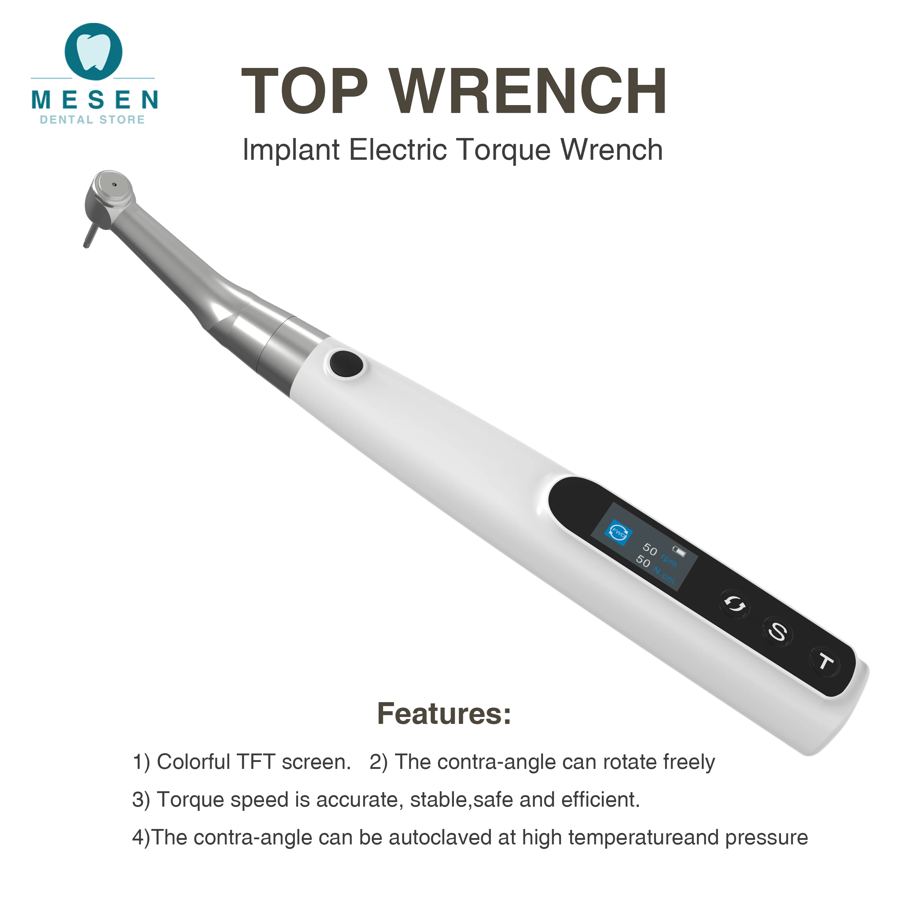 Dental implant electric torque wrench torque 10-50N contra Angle 360 degree rotation dental implant wrench system tool