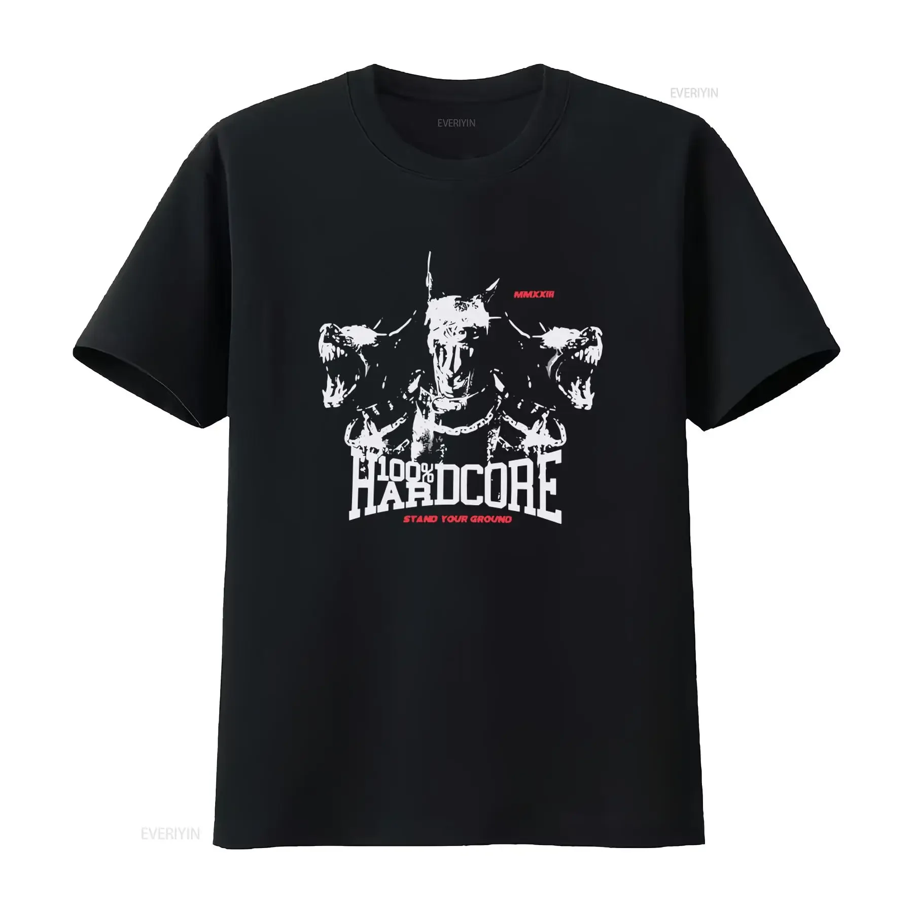 Camiseta HARDCORE para hombre, estilo Hellhound Black Gabber, con motivo 'Stand Your Ground', vintage, lavada, versátil, ligeramente desgastada