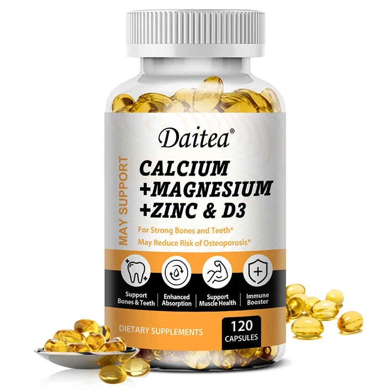 Daitea Calcium Magnesium Zink Kapseln Vitamin D3 unterstützt Knochen, Zähne, Herz und stärkt die Funktion des Immunsystems.