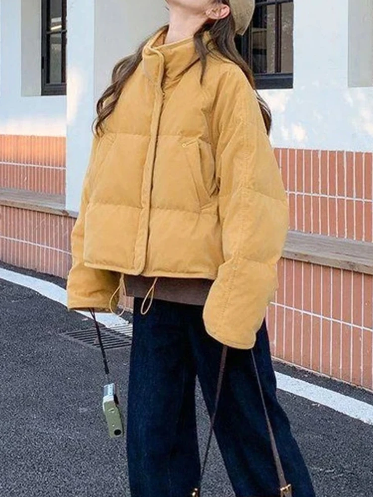 

Теплая свободная хлопковая куртка с воротником на шнурке для женщин, новая зимняя модель, маленький размер, удобная верхняя одежда в корейском стиле