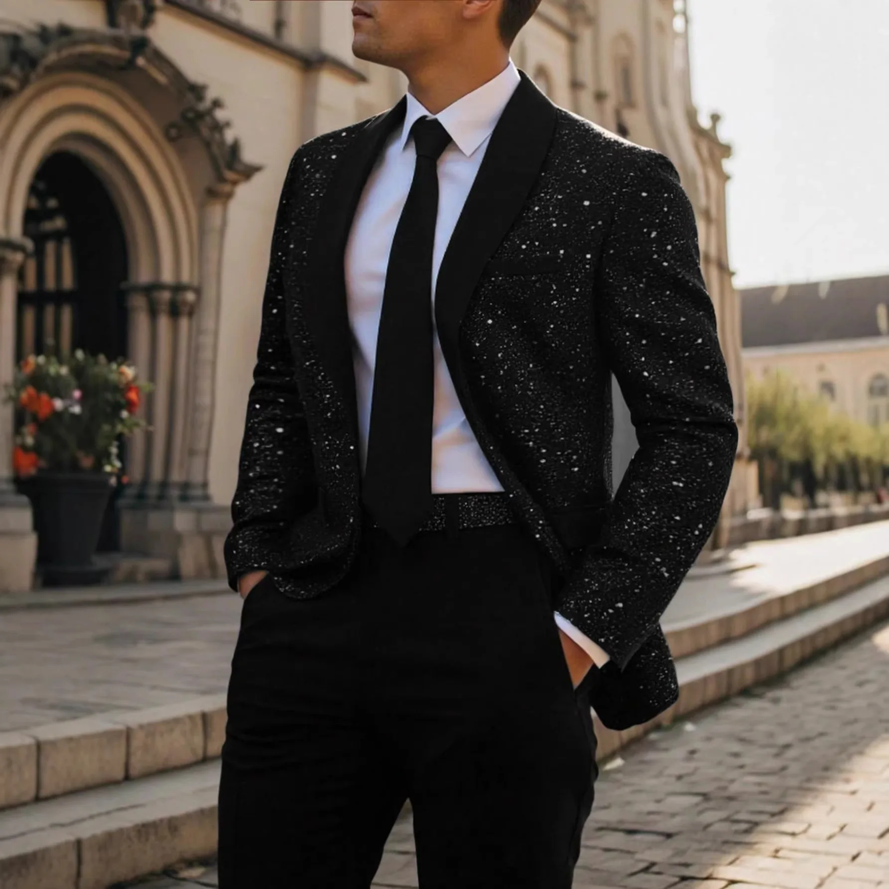 Men's Plus Size Sparkle Blazer Shawl Lapel Glitter Tuxedo Jacket Slim Fit Party Prom Wedding Dinner Clubwear Formal Coat EU Size