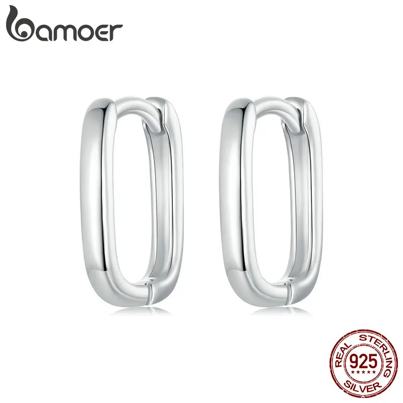 BAMOER 925 Sterling Silver Small Square Earrings, Classic French Lightweight Earring for Women Party Wedding Jewelry SCE1735