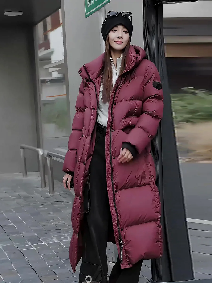 

Ультратеплая белая пуховая куртка-пуховик для женщин, зимнее пальто с наполнителем, длинное, ниже колена, модное, для повседневной носки