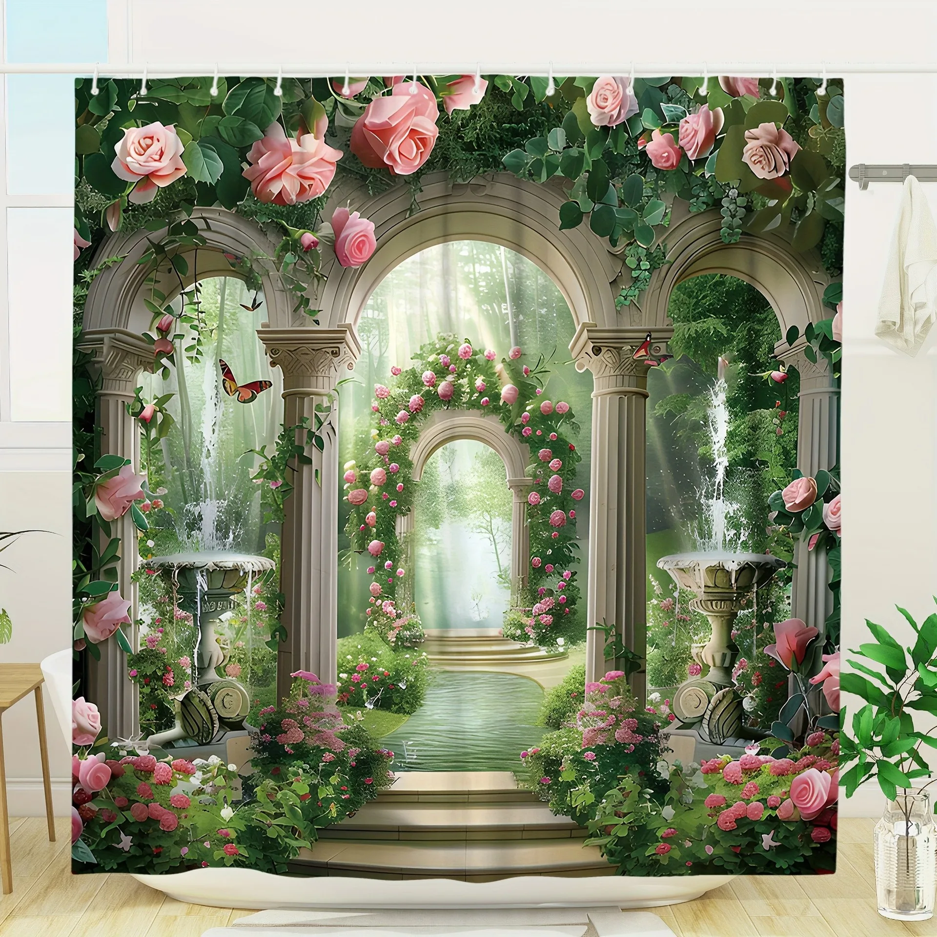 

Цветочная растение, арка, природный пейзаж, занавеска для душа, моющаяся грязеотталкивающая насадка для душа, водонепроницаемая полиэстеровая занавеска для ванны
