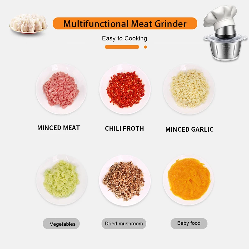 2l de aço inoxidável dupla velocidade moedor carne processador alimentos doméstico multifuncional cortador moedores carne elétrico