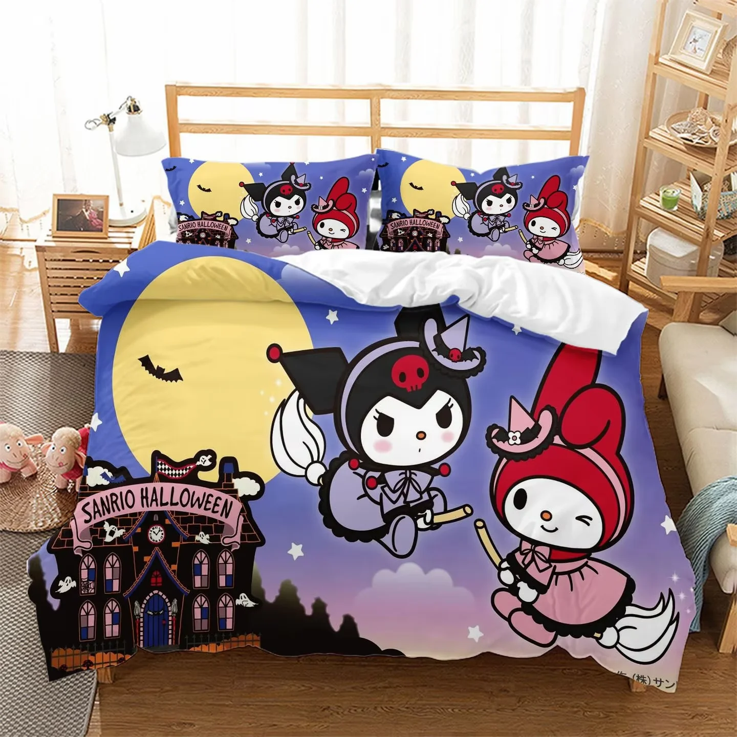

Горячий комплект постельного белья kuromi с персонажем мультфильма, kołdra Kuromi Melody, комплект постельного белья, пододеяльник, наволочка, комплект постельного белья King Queen Size