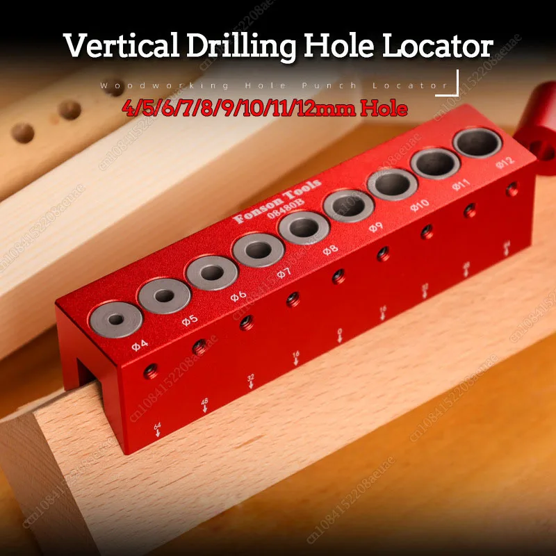 Red 4-12mm Vertical Pocket Hole Jig Woodworking Dowel Drill Guide Self Centering 9-Hole Drill Bit Guide Jig Positioner Locator