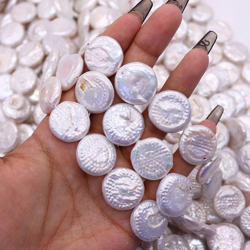19x19mm Round White Natural Freshwater Button Pearls Straight-drilled Beaded Strands DIY Exquisite Necklace Jewelry Decorations