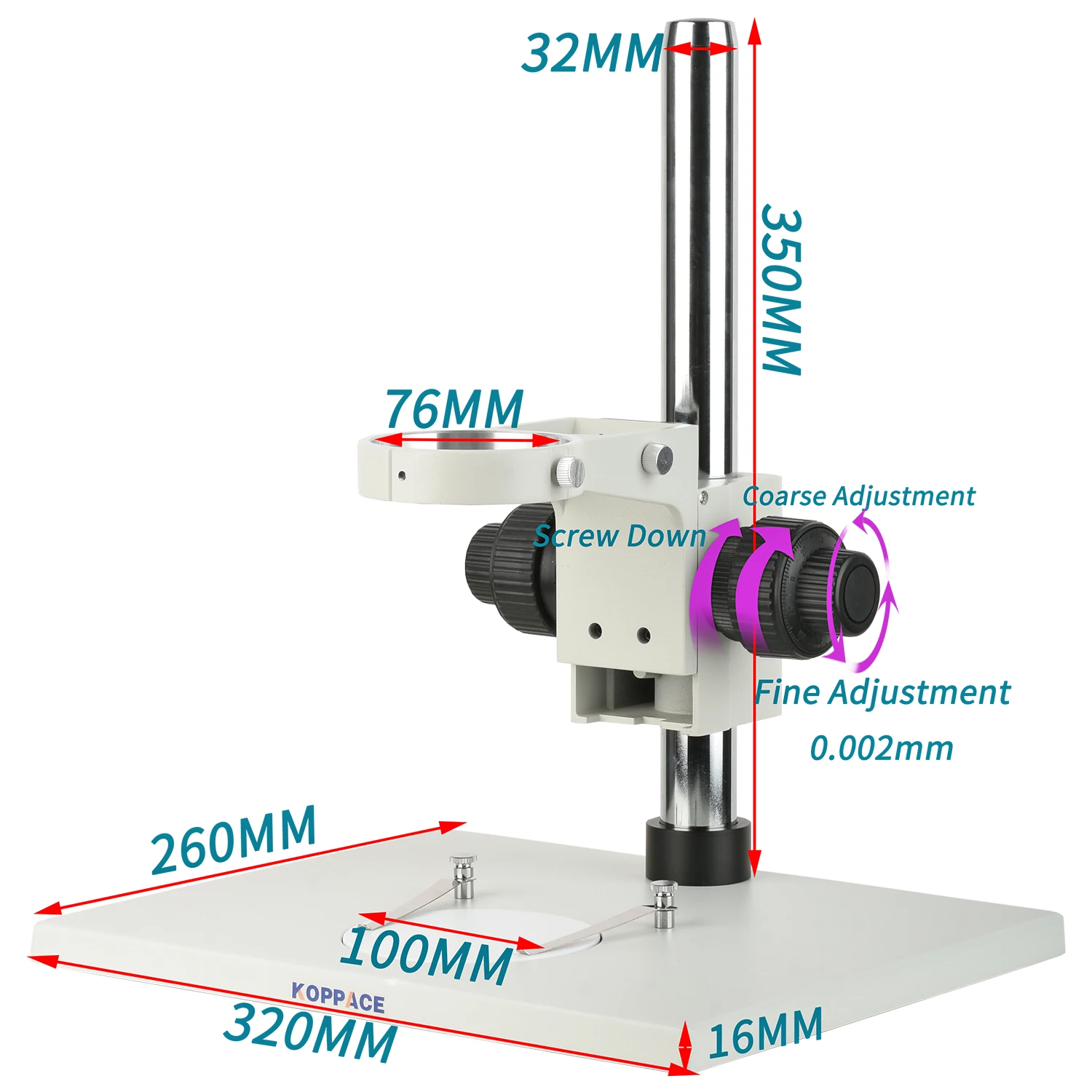 KOPPACE Microscope Bracket,Plate Size 320X260,Column Height 350mm,Fine Tuning Accuracy 0.002mm