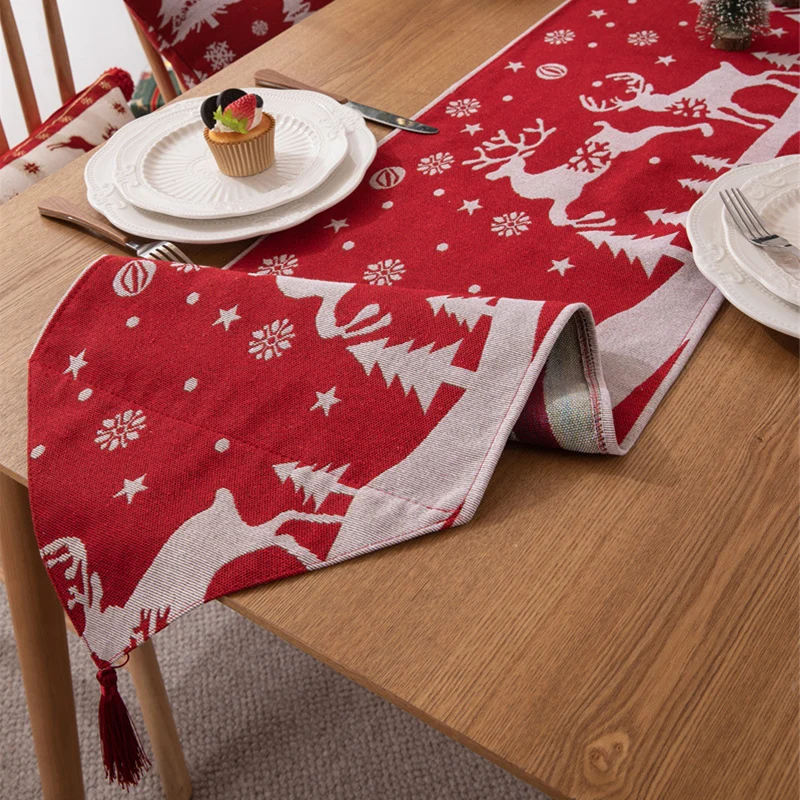 Yarn-dyed Jacquard Terylene Christmas Flower Bell Table Flag, Bed Tail Flag, Decorative Cover Cloth