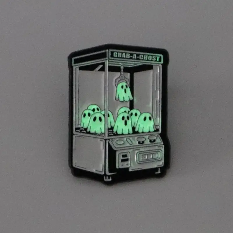 Cute Cartoon Ghost Doll Machine Enamel Pin Luminous Ghost Brooch Lapel Pin Badge On Backpack Clothing Jewelry Accessories Gifts