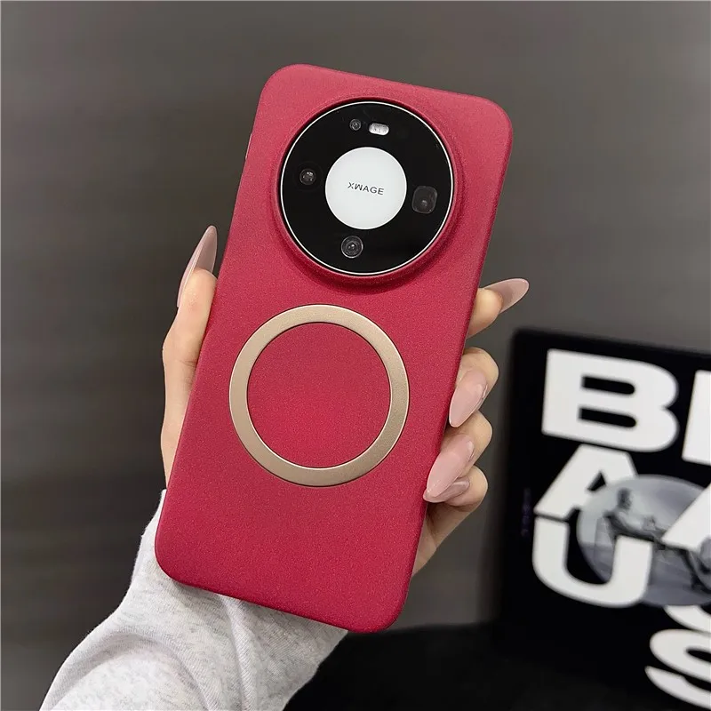

Magnetic Suction Phone Cases For Huawei Mate 80 Pro Max Luxury Solid Color Rock Sand Acrylic Matte Anti-fall Back Cover
