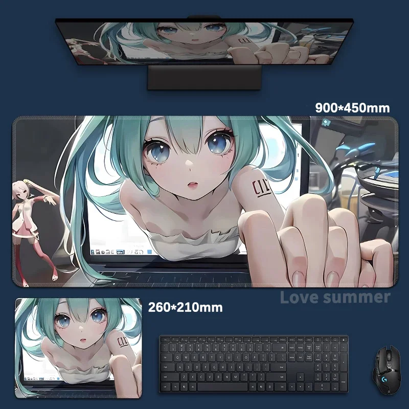 

Anime Miku Large Gaming Mouse Pad Pu leather Extended Keyboard Desk Mat Non-Slip E-Sports Mousepad for PC Gamer
