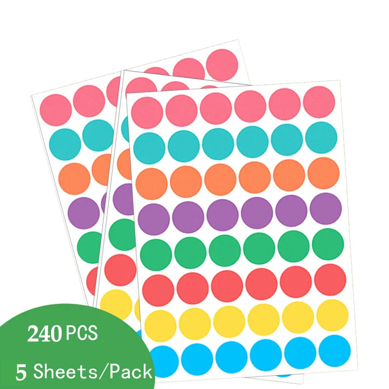 240PCS Round Spot Circles Dot Stickers Sealing Paper Coloured Adhesive Package Wall Label Party Classrooms Marking Decoration