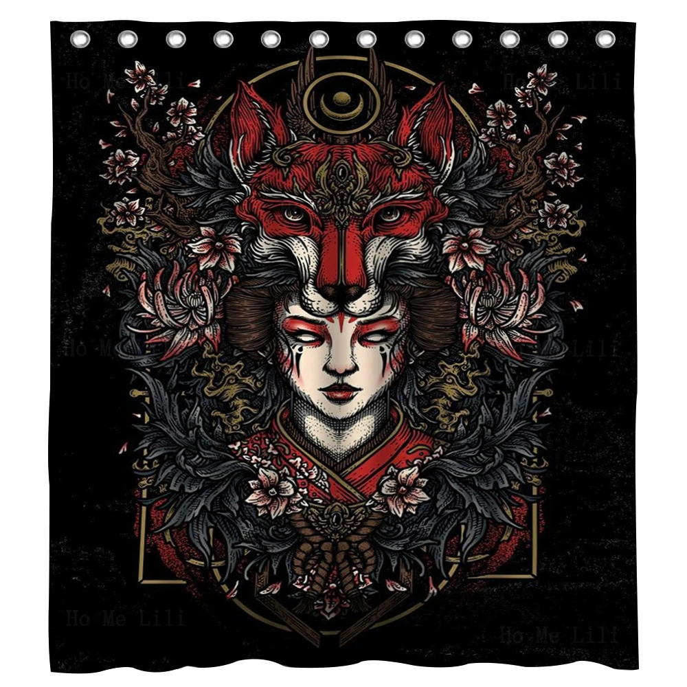 Geometry Moon Deer Viking Art Norse Fantasy Goddess Fox Mask Heathen Shower Curtain By Ho Me Lili For Bathroom Decor