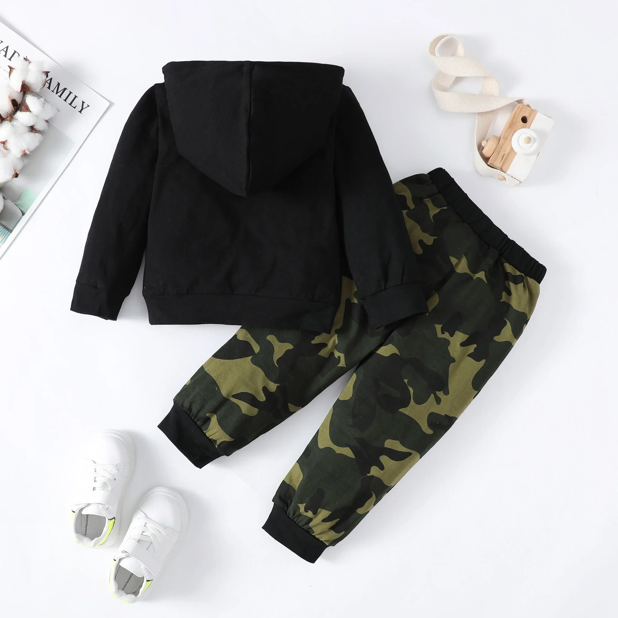 2CPS Toddler Kid Boy Clothes Set Long Sleeved Hoodie+Camouflage Pants Children Baby Fashion Spring Suit For Child Boy 1-6 Years