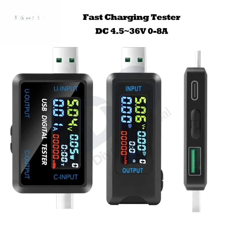 Fast Charging Tester 10 in 1 USB 4.5-36V 0-8A Voltmeter Current Voltage Meter Volt Ammeter Detector Power Bank Charger Indicator