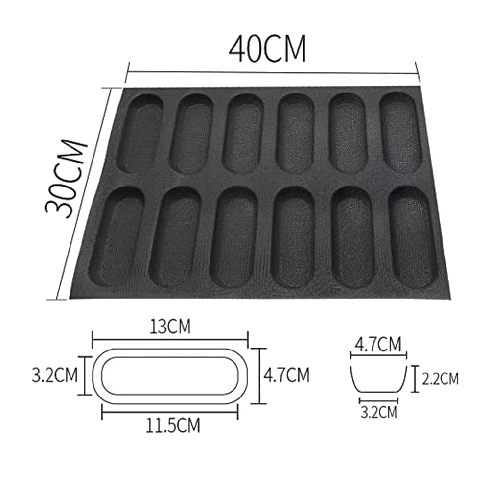 12 Holes Silicone Baguette Pan-Non-Stick Perforated French Bread Pan Forms Hot Dog Molds Baking Liners Mat Bread Mould