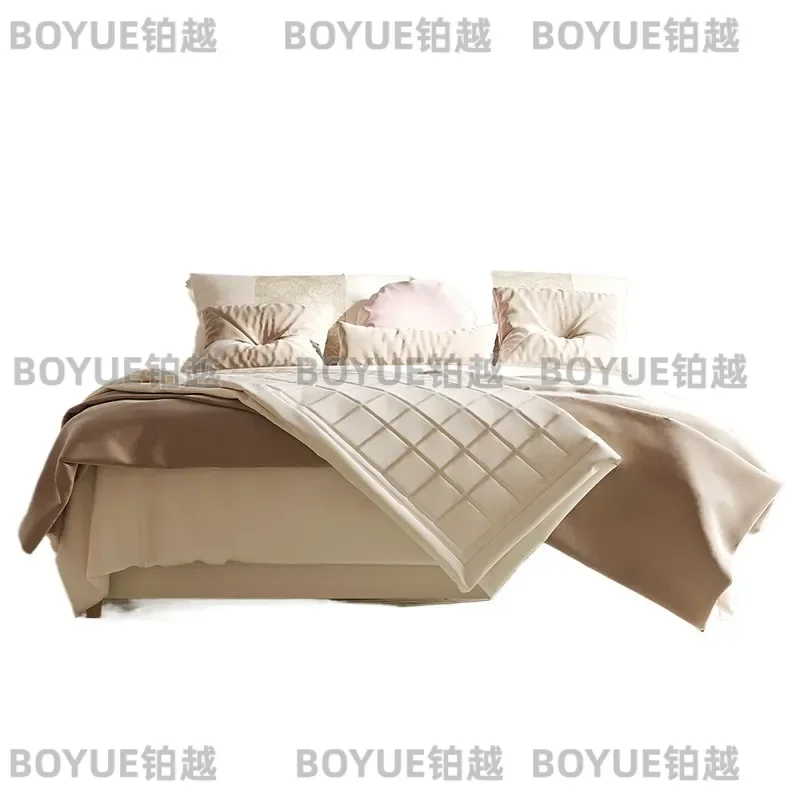 French Style Cream White Bed American Minimalist Double Master Bedroom Wedding Furniture Imported Microfiber Leather Pull