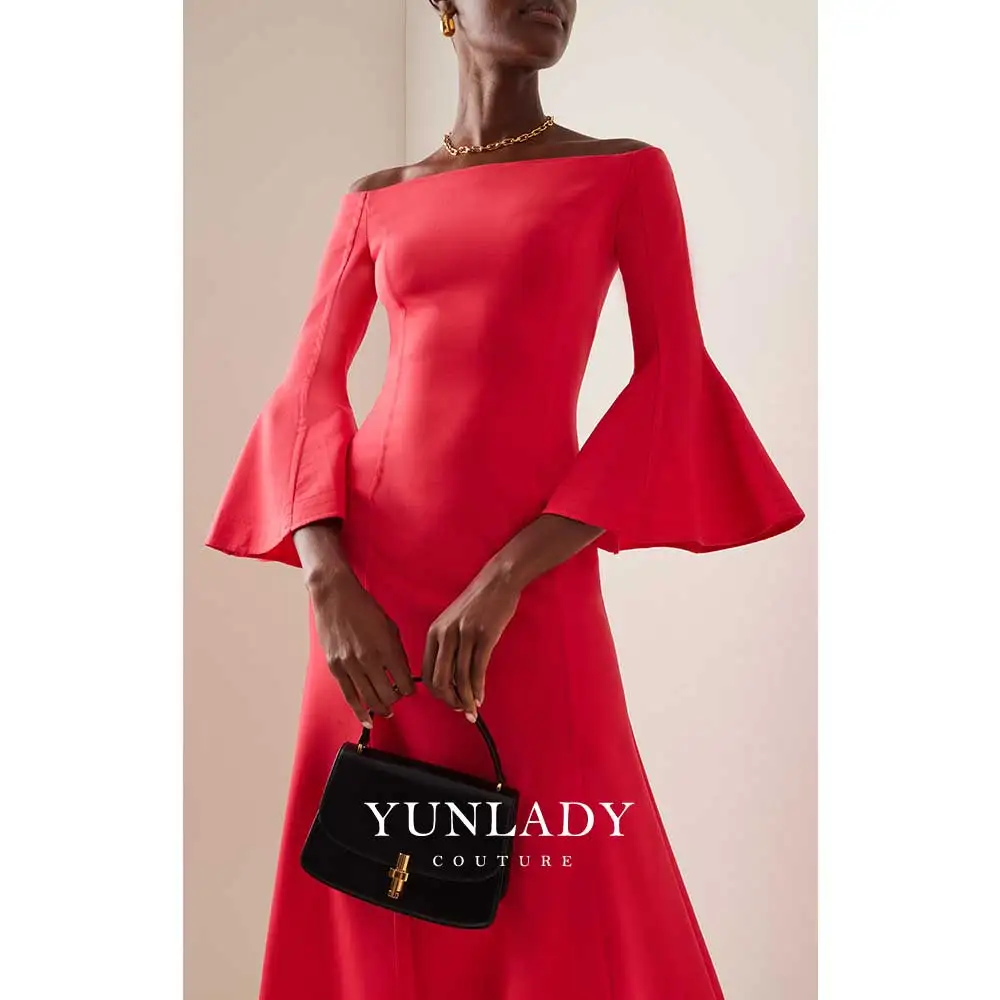 YUNLAN Gorgeous Dubai Mother of the Bride Red Crepe Evening Gown 2024 Wedding Guest Formal Occasion Midi One Shoulder Party Gown