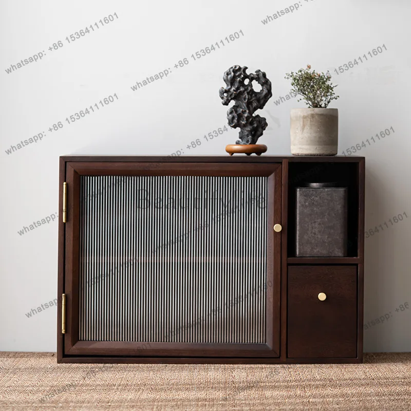 Walnut storage cabinet, dining side cabinet, tea set, storage, living room, household shelf, desktop dust-proof teacup cabinet