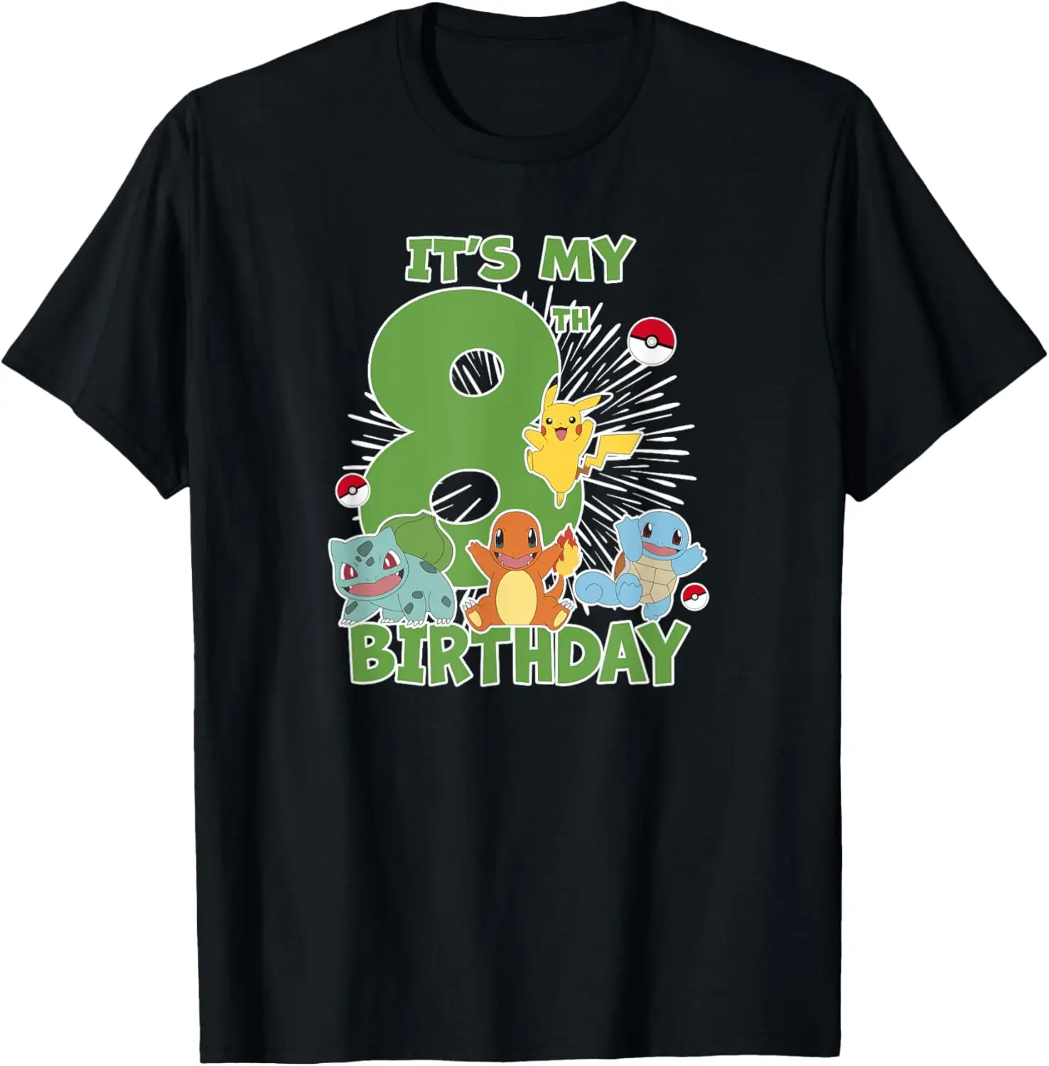 Pokémon It's My 8th Birthday Kanto Starters Celebration T-Shirt S-6XL