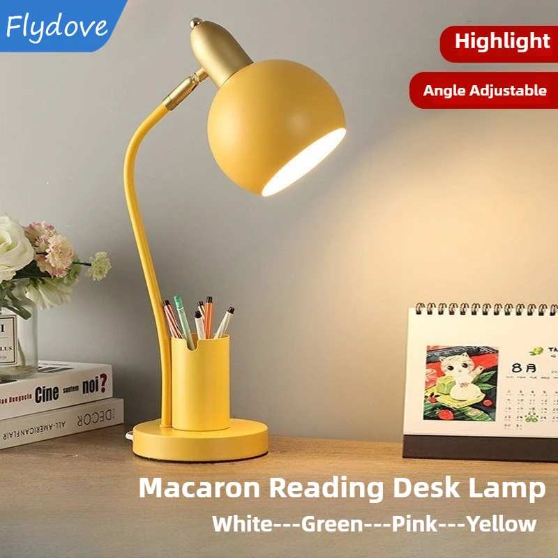 

Nordic Iron Art LED Macaron Desk Lamp Eye Protection Dimming Metal Pen Holder Table Lamp Living Room Bedroom Home Decor Lighting
