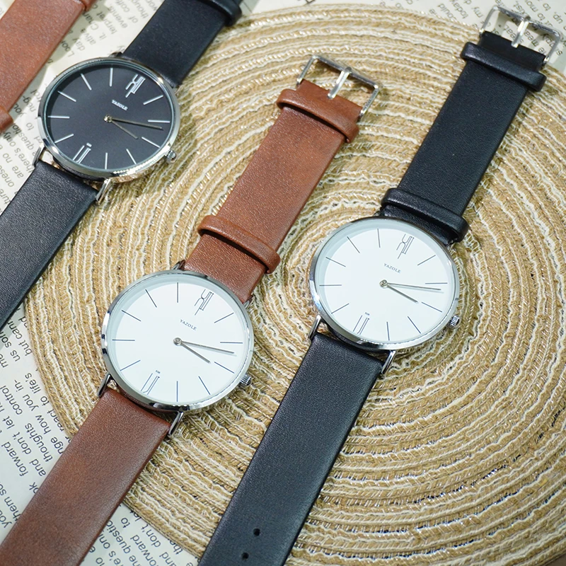 YAZOLE 남성용 패션 간단한 시계 라운드 다이얼 쿼츠 무브먼트 남성용 시계 비즈니스 방수 PU 밴드 남자 손목 시계 선물