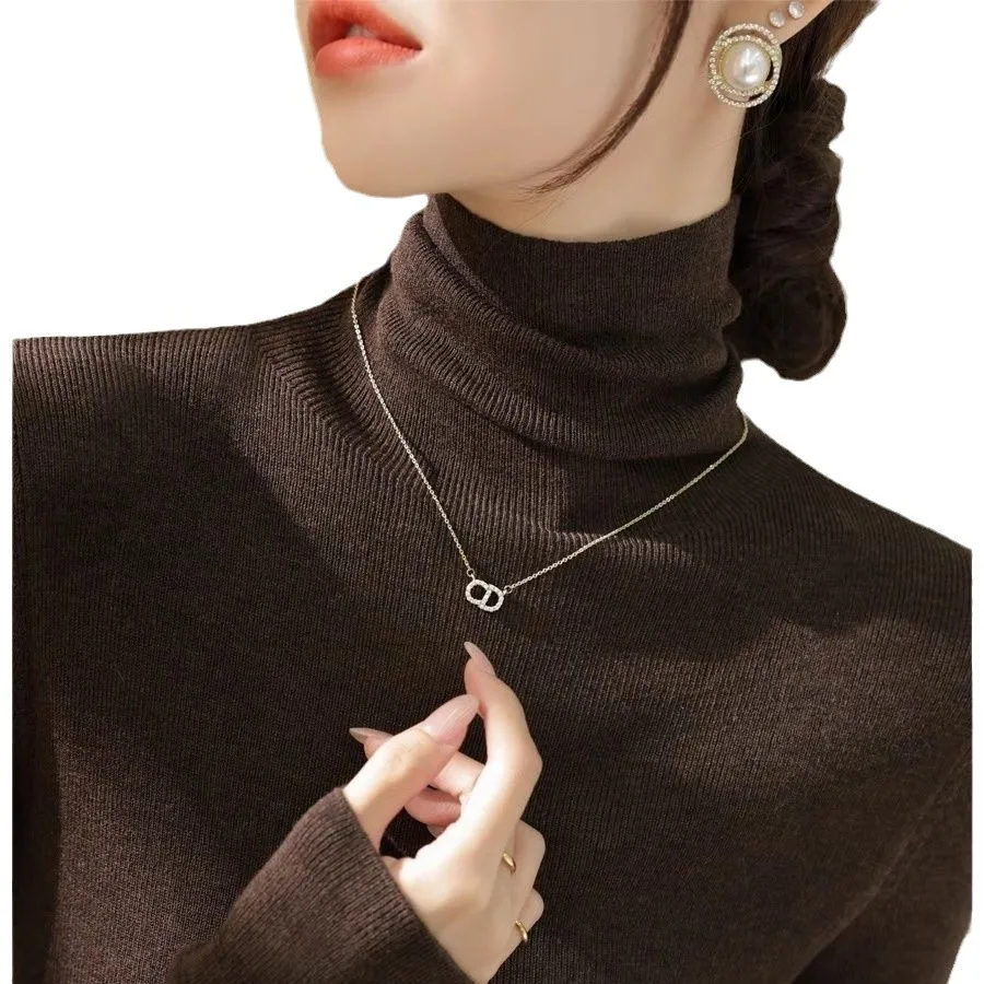 سترة عالية الرقبة قاعدة الخريف والشتاء تتراكم جديد أعلى البلوز بأكمام طويلة محبوك أنيق ونحيف صالح متماسكة سترة #3