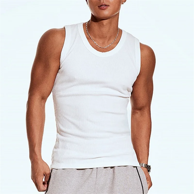 سترة رجالية بلون سادة قابلة للتنفس سريعة الجفاف سترة رياضية مرنة للرجال بدون أكمام قميص لياقة بدنية للرجال قميص بدون أكمام غير رسمي