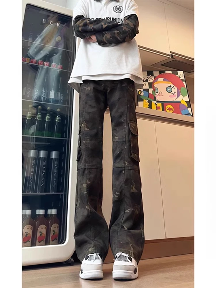

Cleanfit American Retro Camouflage Multi-ket Workwear Jeans Men's Slim Fit Knife Pants Faionable Youth Trend