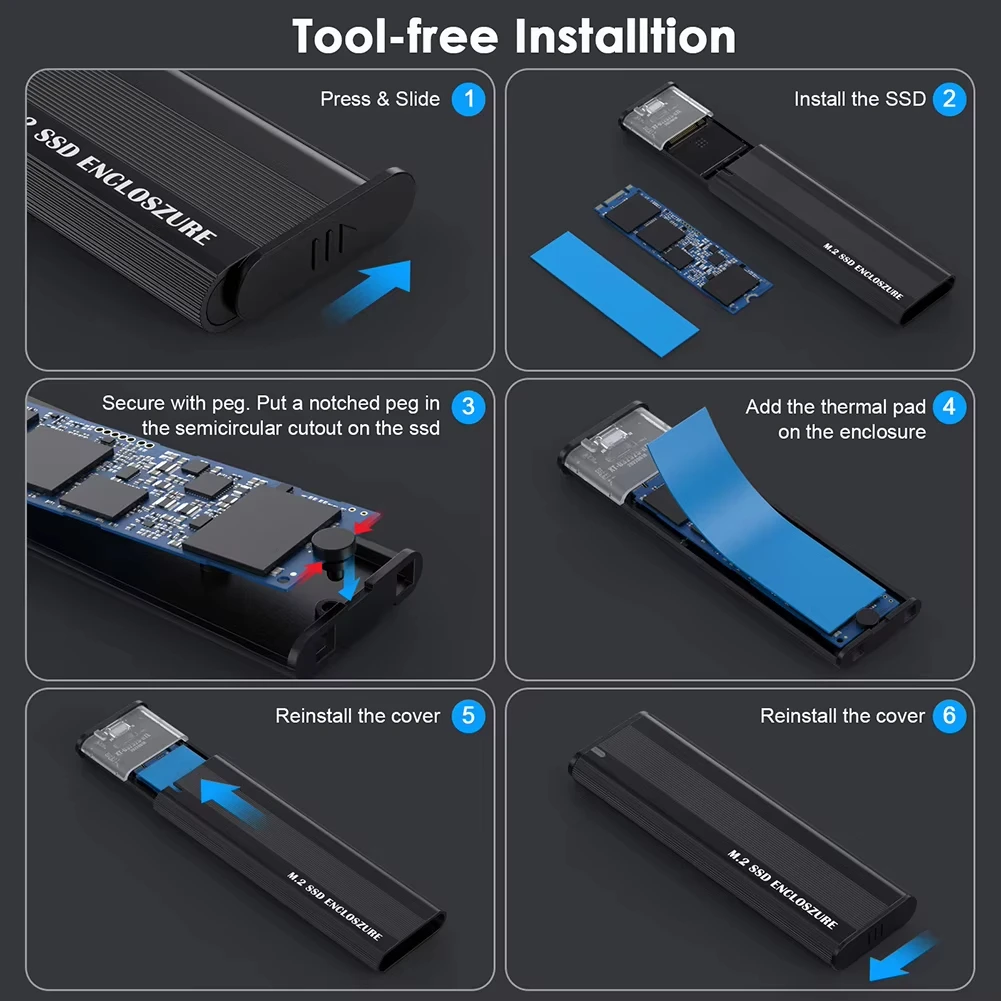 Caja SSD M.2 NVMe de 10Gbps, protocolo Dual NVME SATA M.2 a USB tipo C 3,1, adaptador SSD para NVME PCIE NGFF SATA SSD, caja de disco