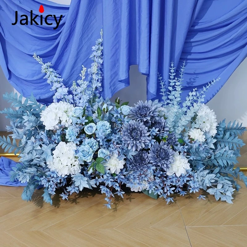 Flor colgante Artificial azul, flores de hortensia rosas, fila de flores para suelo, decoración de fondo de boda, escena de camino, accesorio de bola de flor de plomo